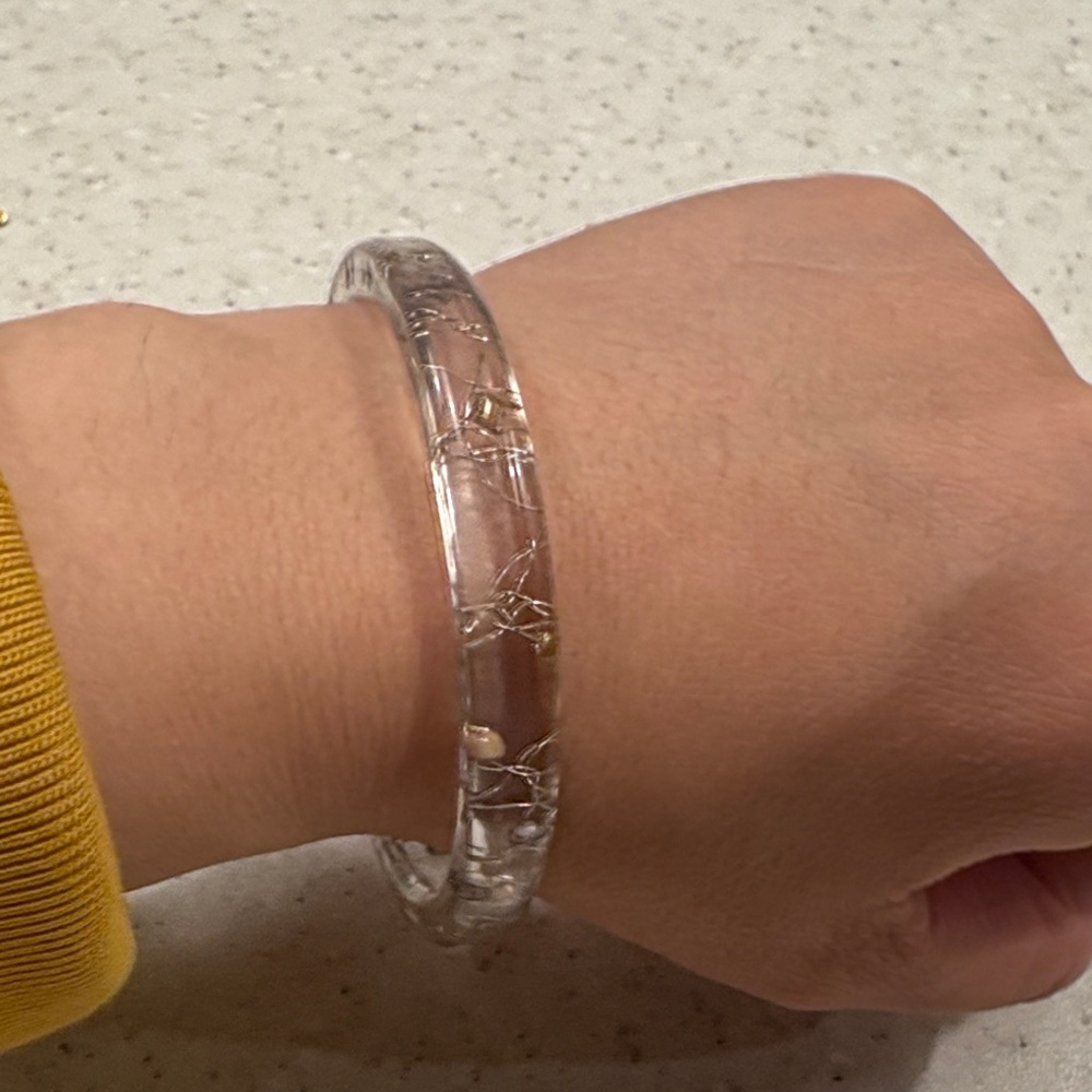 Clear Resin Bangle Bracelet with Gold Leaf Accent - Women Jewelry